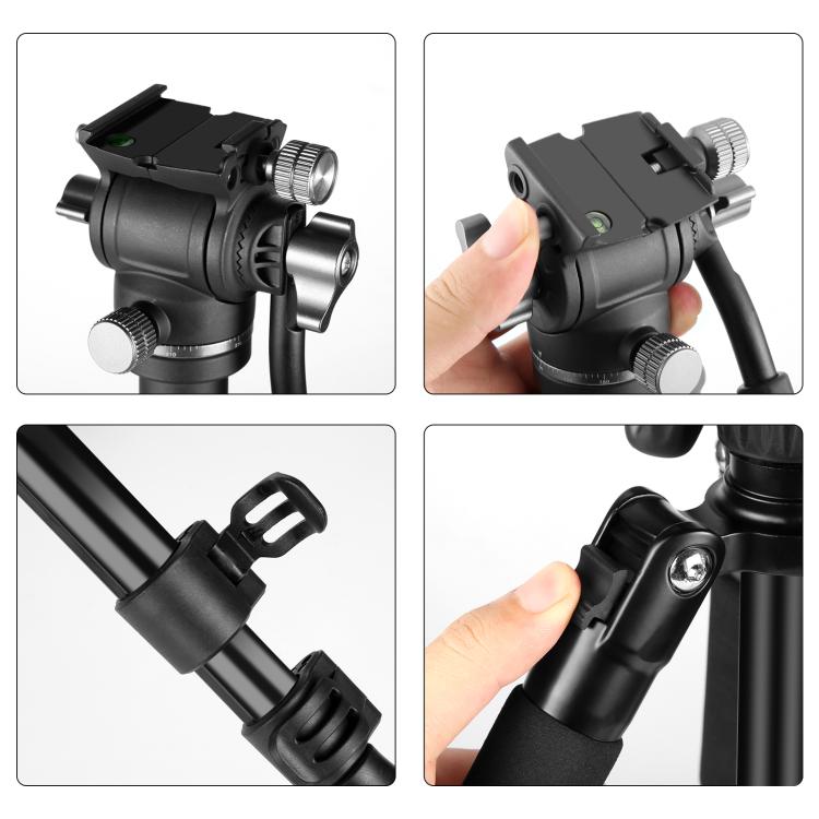 PULUZ 1.6m Reverse-Folding Professional Video Tripod with Fluid Drag Head (Black) - Tripods by PULUZ | Online Shopping UK | buy2fix