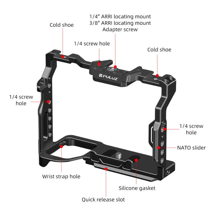 PULUZ Metal Camera Cage Stabilizer Rig for Sony A7 IV / ILCE-7M4 / A7M4 / A7M3 / A7R3 / A7R III / A7R5(Black) by PULUZ