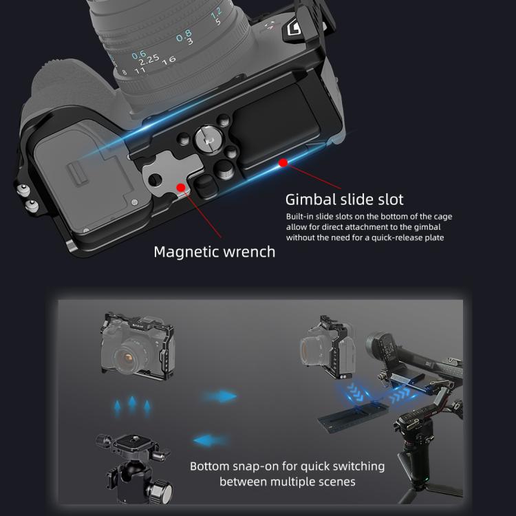 PULUZ Metal Camera Cage Stabilizer Rig for Sony A7 IV / ILCE-7M4 / A7M4 / A7M3 / A7R3 / A7R III / A7R5(Black) by PULUZ