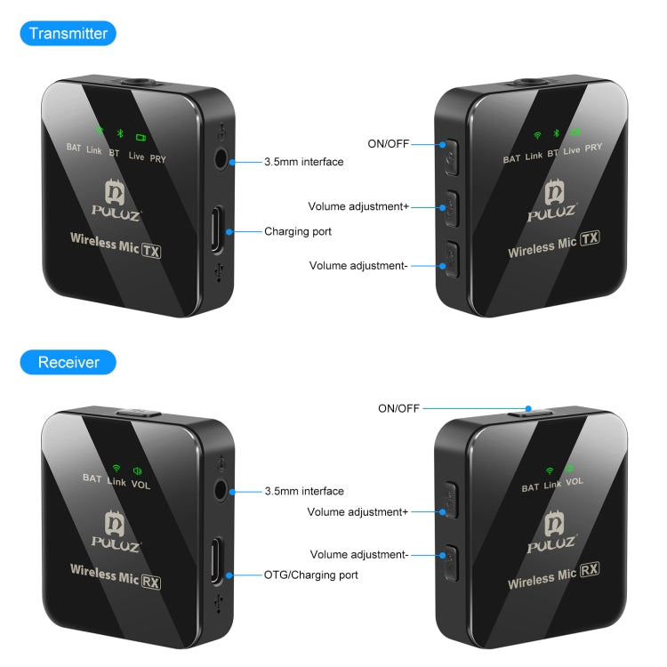 PULUZ 1 TX + 1 RX Wireless Lavalier Microphone (Black) by PULUZ