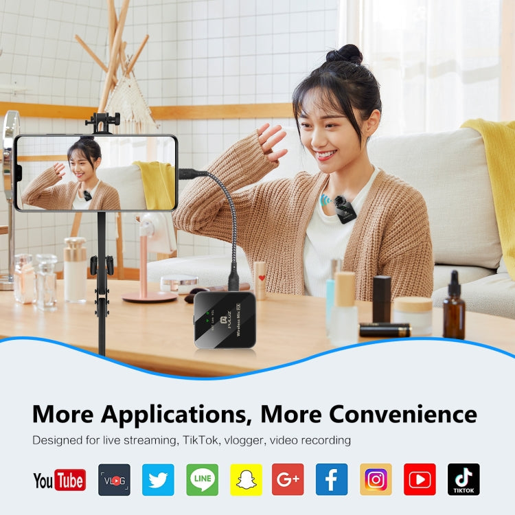 PULUZ 1 TX + 1 RX Wireless Lavalier Microphone (Black) by PULUZ