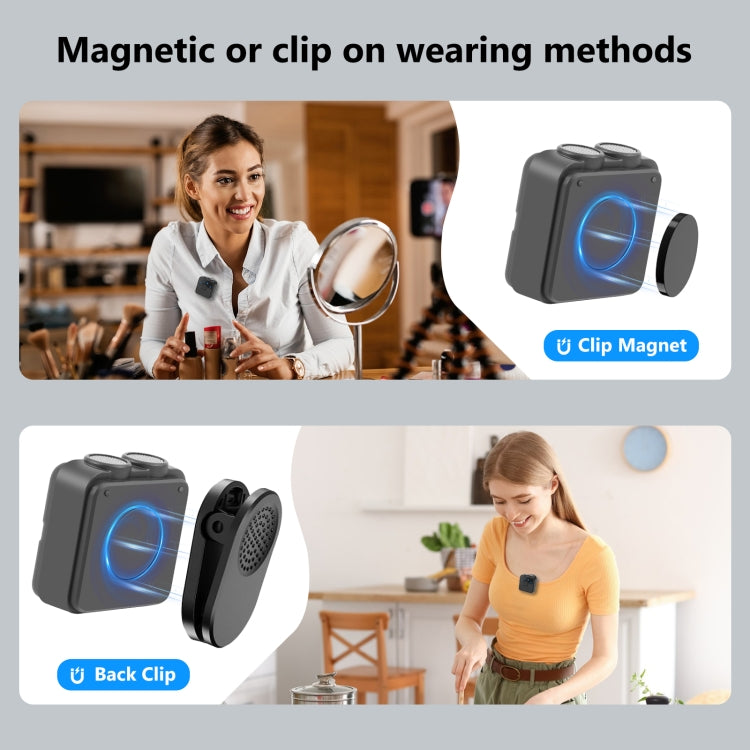 PULUZ Magnetic Lavalier Wireless Microphone with Charging Case Box, 8 Pin RX Receiver and 2 TX Microphones (Black) - Microphone by PULUZ | Online Shopping UK | buy2fix