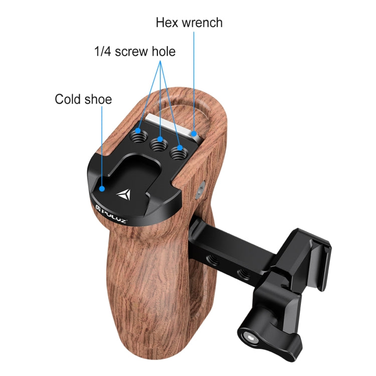 PULUZ Universal Slide Quick Release Side Wooden Handle with Cold Shoe Mount for Camera Cage Stabilizer - Camera Stabilizer by PULUZ | Online Shopping UK | buy2fix