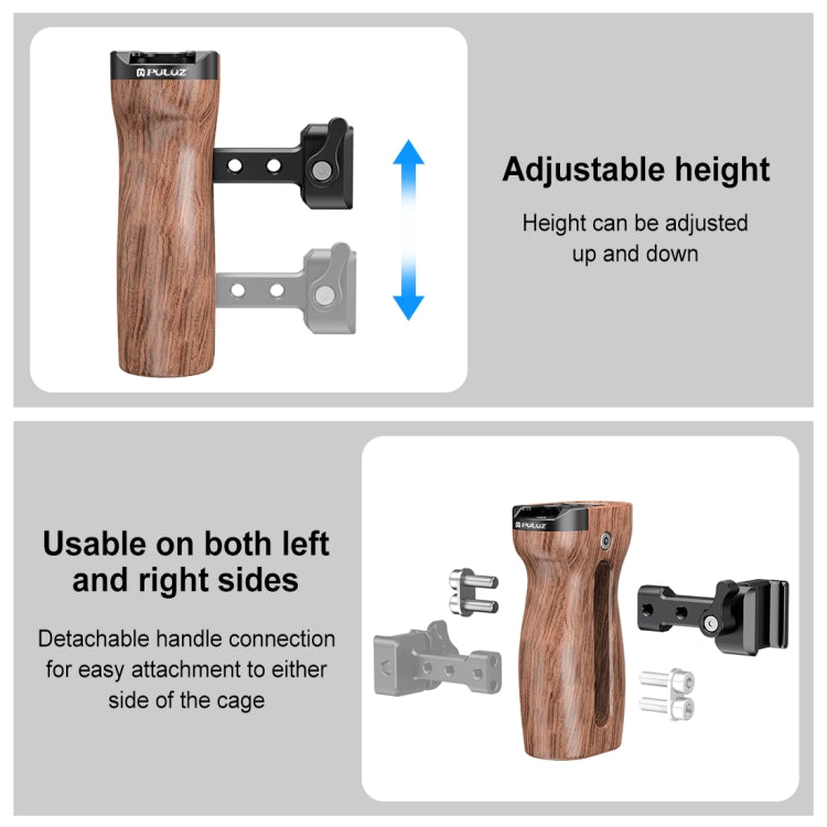 PULUZ Universal Slide Quick Release Side Wooden Handle with Cold Shoe Mount for Camera Cage Stabilizer - Camera Stabilizer by PULUZ | Online Shopping UK | buy2fix