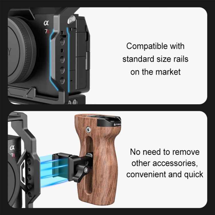 PULUZ Universal Slide Quick Release Side Wooden Handle with Cold Shoe Mount for Camera Cage Stabilizer - Camera Stabilizer by PULUZ | Online Shopping UK | buy2fix