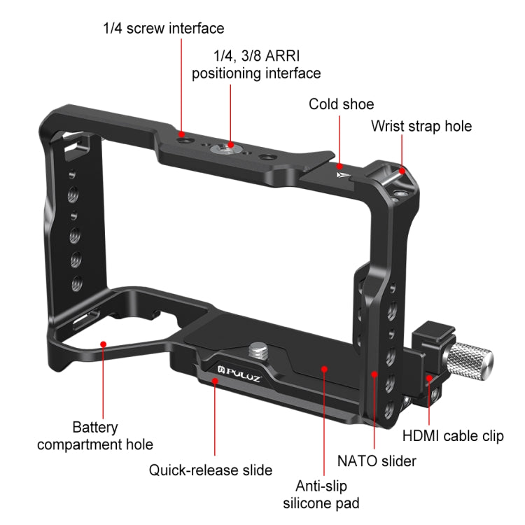 For Sony ILCE-A7CM2 / Alpha 7C II / Alpha 7CR PULUZ Metal Camera Cage Stabilizer Rig (Black) - Camera Cage by PULUZ | Online Shopping UK | buy2fix
