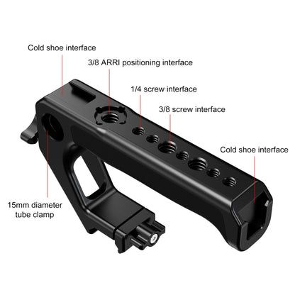 PULUZ Double-thread Metal Quick Release Top Handle with Cold Shoe for Camera Cage Stabilizer (Black) - Camera Stabilizer by PULUZ | Online Shopping UK | buy2fix