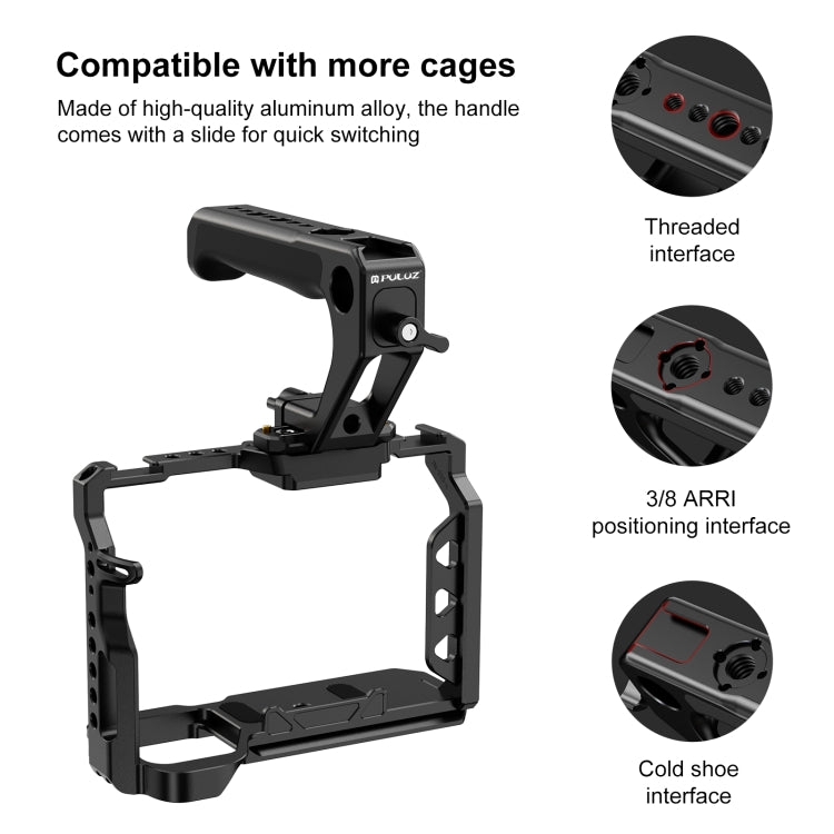 PULUZ Double-thread Metal Quick Release Top Handle with Cold Shoe for Camera Cage Stabilizer (Black) - Camera Stabilizer by PULUZ | Online Shopping UK | buy2fix