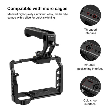 PULUZ Double-thread Metal Quick Release Top Handle with Cold Shoe for Camera Cage Stabilizer (Black) - Camera Stabilizer by PULUZ | Online Shopping UK | buy2fix