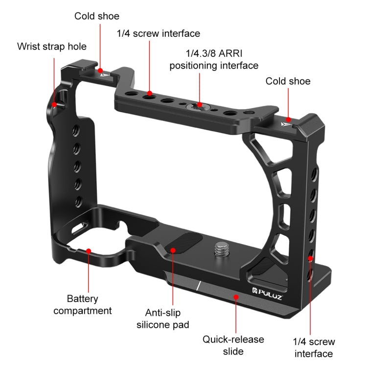 For Sony A6500 / A6400 / A6300 / A6000 PULUZ Metal Camera Cage Expansion Mount Stabilizer Rig (Black) - Camera Cage by PULUZ | Online Shopping UK | buy2fix