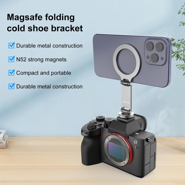 PULUZ Foldable MagSafe Magnet Cold Shoe On-Camera Phone Mount (Grey) - Desktop Holder by PULUZ | Online Shopping UK | buy2fix