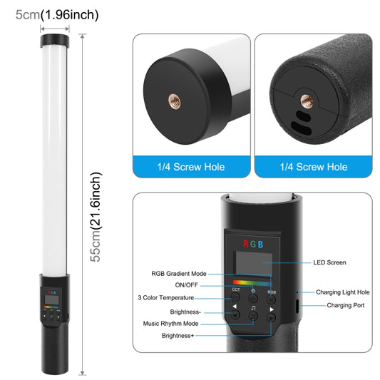 PULUZ 190 LEDs Photo Handheld Stick Light Full Color RGB Fill Light with Barndoor by PULUZ
