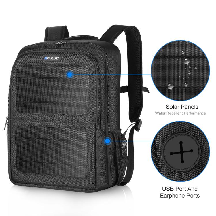 PULUZ 12W Solar Power Outdoor Portable Camera Dual Shoulders Backpack Laptop Bag (Black) by PULUZ