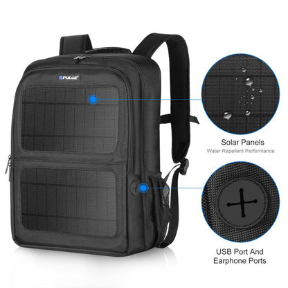 PULUZ 12W Solar Power Outdoor Portable Camera Dual Shoulders Backpack Laptop Bag (Black) by PULUZ