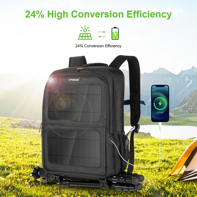 PULUZ 12W Solar Power Outdoor Portable Camera Dual Shoulders Backpack Laptop Bag (Black) by PULUZ