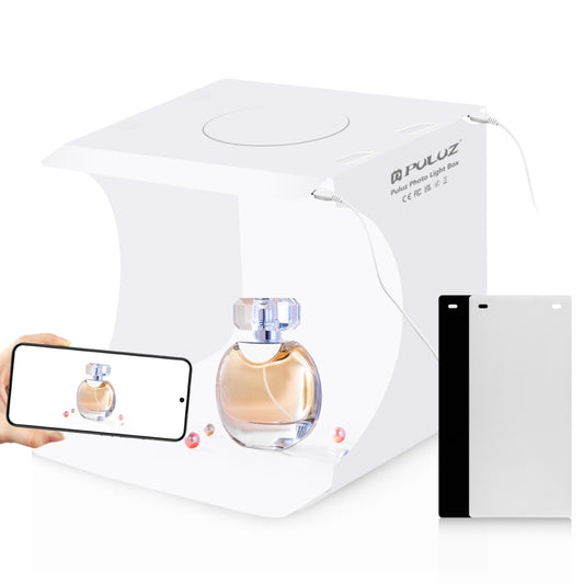 PULUZ 20cm Include 2 LED Panels Folding Portable 1100LM Light Photo Lighting Studio Shooting Tent Box Kit with 2 Colors Backdrops (Black, White), Unfold Size: 24cm x 23cm x 23cm by PULUZ