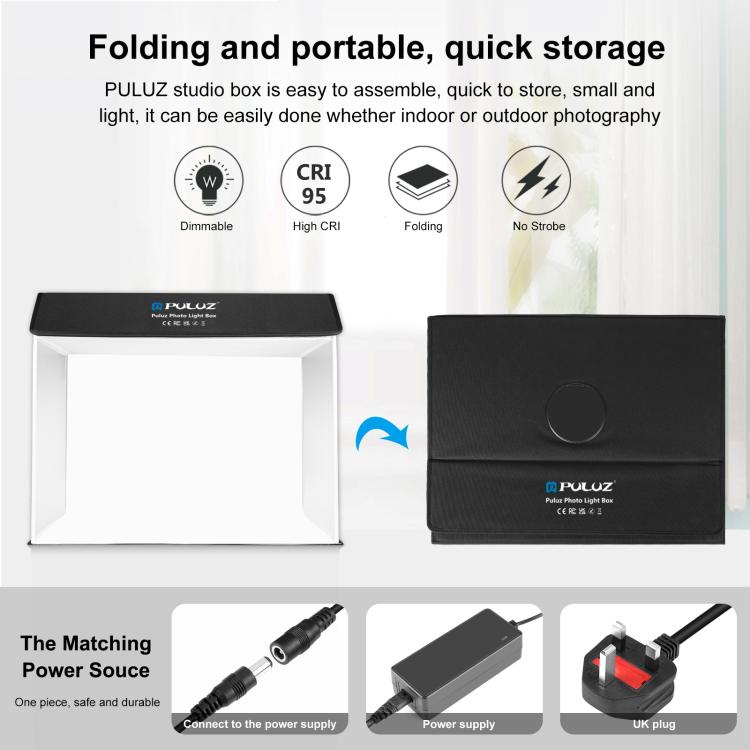 PULUZ Photo Studio Light Box Portable 60 x 40cm Cuboid Photography Studio Tent Kit with 4 Color Backdrops (UK Plug) by PULUZ