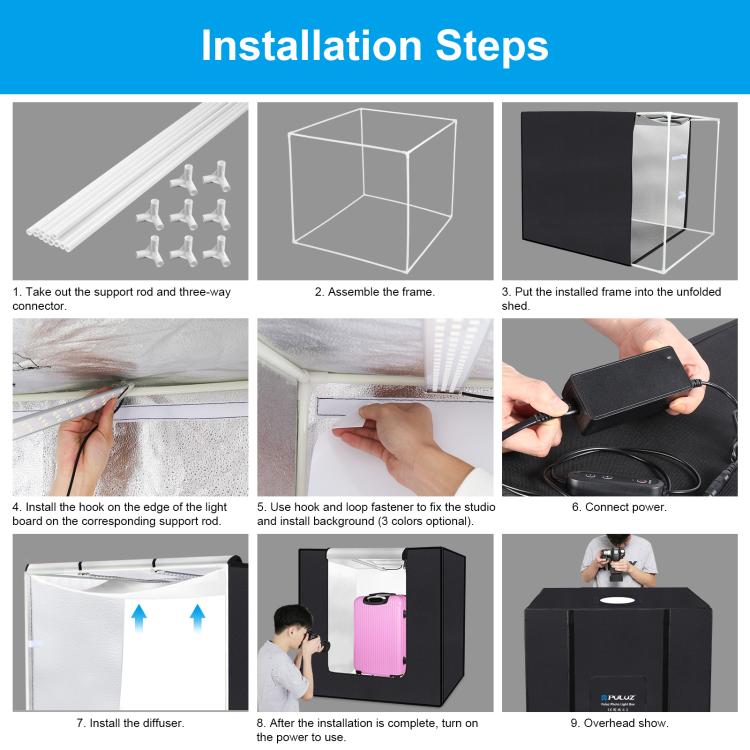 PULUZ 80cm Folding Portable 72W White Light Photo Lighting Studio Shooting Tent Box Kit with 3 Colors Black / White / Orange Backdrops(AU Plug) by PULUZ