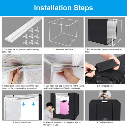 PULUZ 80cm Folding Portable 72W White Light Photo Lighting Studio Shooting Tent Box Kit with 3 Colors Black / White / Orange Backdrops(AU Plug) by PULUZ