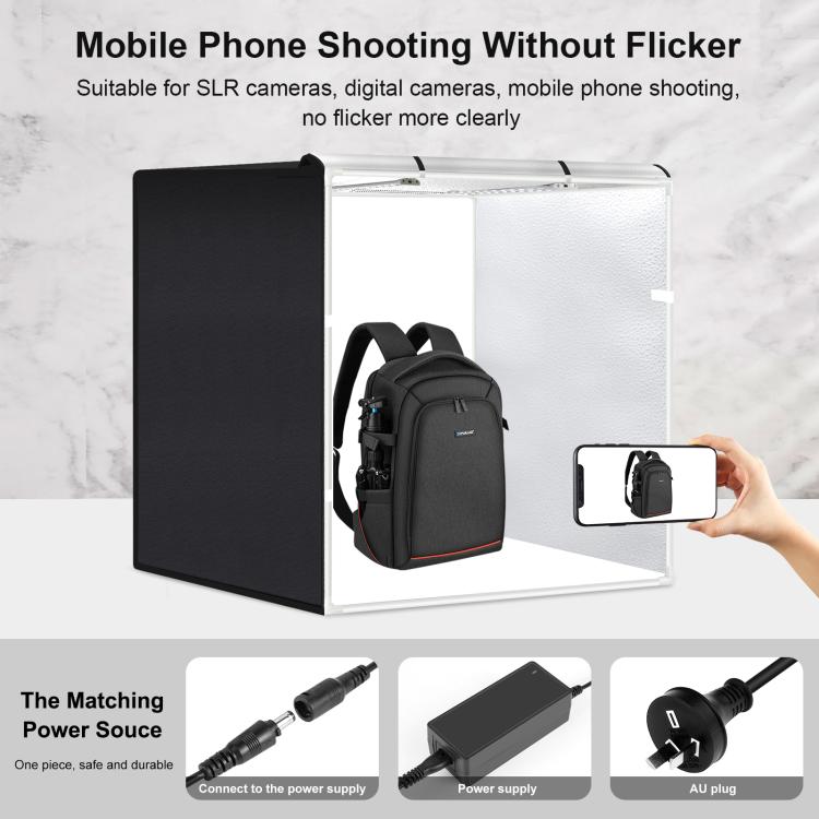 PULUZ 80cm Folding Portable 72W White Light Photo Lighting Studio Shooting Tent Box Kit with 3 Colors Black / White / Orange Backdrops(AU Plug) by PULUZ