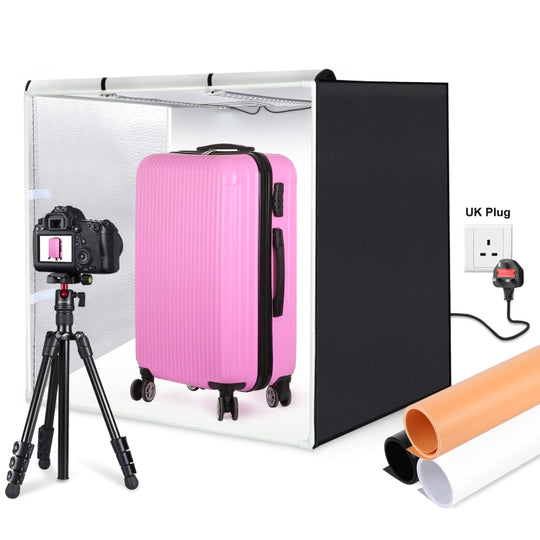 PULUZ 80cm Folding Portable 72W White Light Photo Lighting Studio Shooting Tent Box Kit with 3 Colors Black / White / Orange Backdrops(UK Plug)