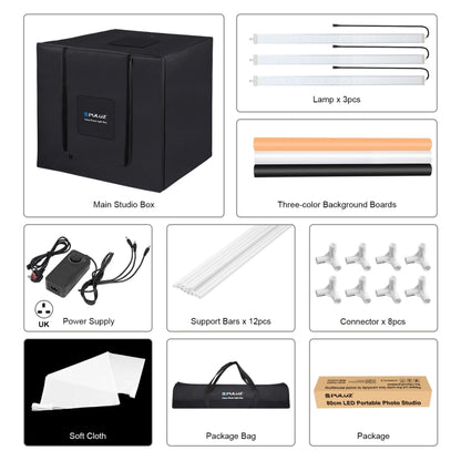 PULUZ 80cm Folding Portable 90W 14000LM High CRI White Light Photo Lighting Studio Shooting Tent Box Kit with 3 Colors Black, White, Orange Backdrops (UK Plug) -  by PULUZ | Online Shopping UK | buy2fix