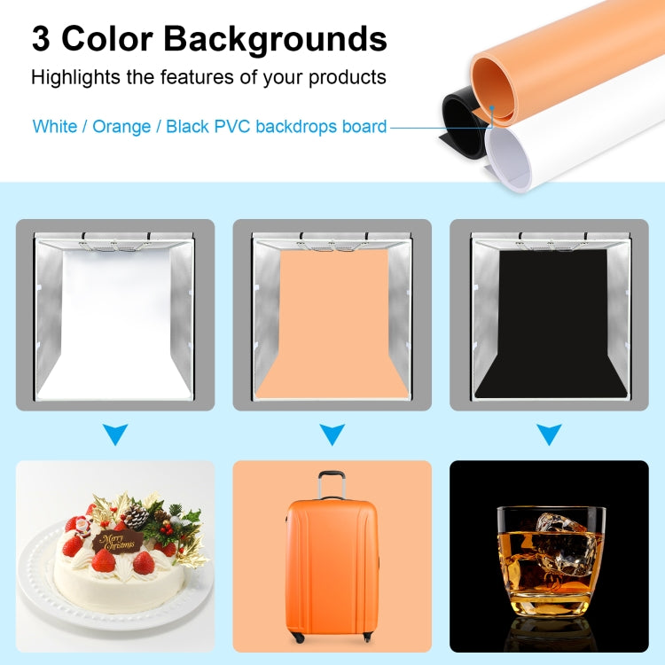 PULUZ 80cm Folding Portable 90W 14000LM High CRI White Light Photo Lighting Studio Shooting Tent Box Kit with 3 Colors Black, White, Orange Backdrops (UK Plug) -  by PULUZ | Online Shopping UK | buy2fix