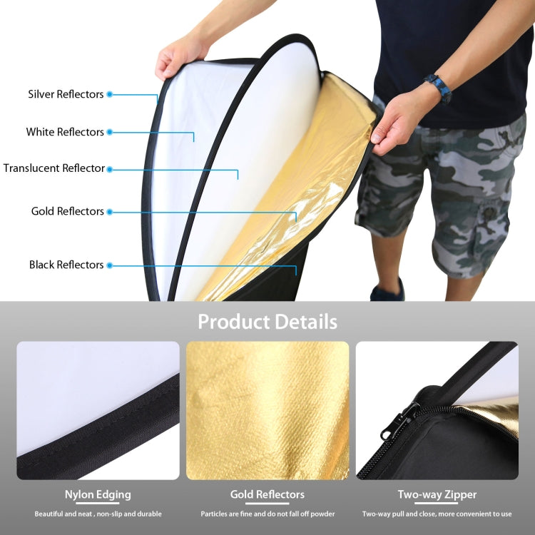 PULUZ 110cm 5 in 1 (Silver / Translucent / Gold / White / Black) Folding Photo Studio Reflector Board by PULUZ