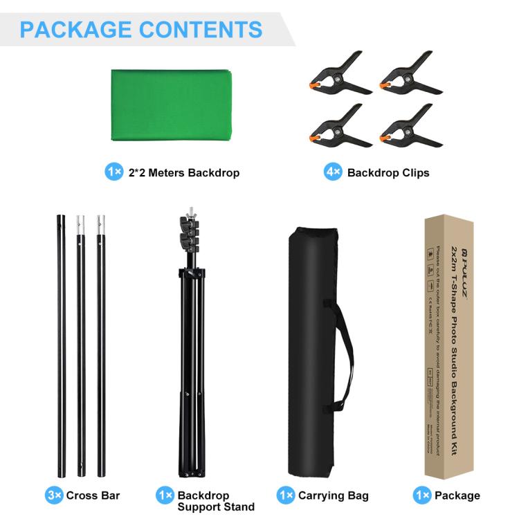 PULUZ 2x2m T-Shape Photo Studio Background Support Stand Backdrop Crossbar Bracket Kit with Clips(Green) by PULUZ