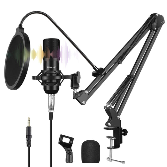 PULUZ Studio Broadcast Professional Singing Microphone Kits with Suspension Scissor Arm & Metal Shock Mount & USB Sound Card(Black) by PULUZ