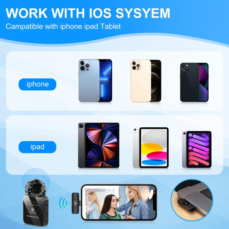 PULUZ Wireless Lavalier Microphone for iPhone / iPad, 8-Pin Receiver (Black) by PULUZ