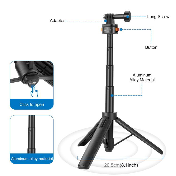 PULUZ Mini Magnetic Quick Release Selfie Stick Tripod (Black) - Holder by PULUZ | Online Shopping UK | buy2fix