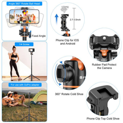 PULUZ 1.4m Phone Selfie Stick Tripod Vlog Live Streaming Holder with Phone Clip (Black) - Holder by PULUZ | Online Shopping UK | buy2fix