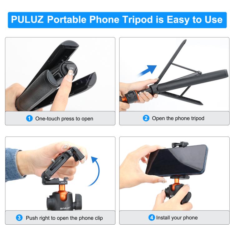 PULUZ 1.4m Phone Selfie Stick Tripod Vlog Live Streaming Holder with Phone Clip (Black) - Holder by PULUZ | Online Shopping UK | buy2fix