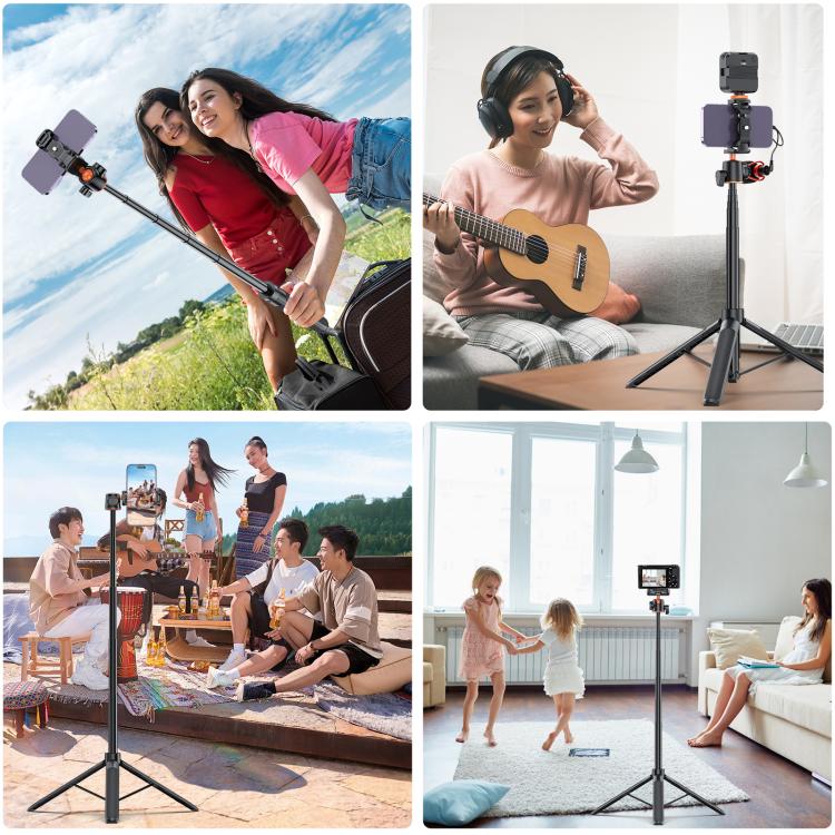 PULUZ 1.4m Phone Selfie Stick Tripod Vlog Live Streaming Holder with Phone Clip (Black) - Holder by PULUZ | Online Shopping UK | buy2fix