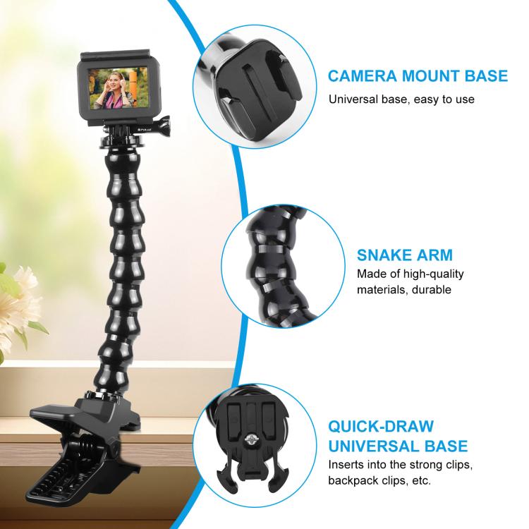 PULUZ Action Sports Cameras Jaws Flex Clamp Mount with Phone Clamp (Black) - Holder by PULUZ | Online Shopping UK | buy2fix