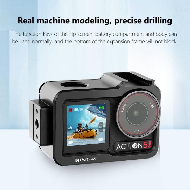 For DJI Osmo Action 5 Pro / 4 / 3 PULUZ Metal Cage Expansion Adapter Frame with Cold Shoe (Black) - Protection Frame by PULUZ | Online Shopping UK | buy2fix