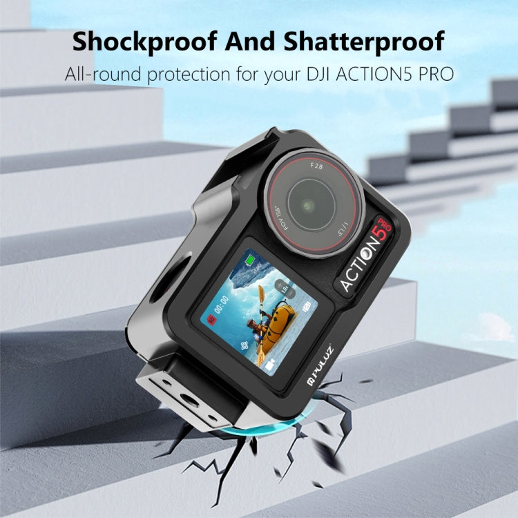 For DJI Osmo Action 5 Pro / 4 / 3 PULUZ Metal Cage Expansion Adapter Frame with Cold Shoe (Black) - Protection Frame by PULUZ | Online Shopping UK | buy2fix