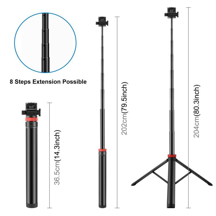 PULUZ 2m 8-section Aluminum Alloy Broadcast Fill Light Bracket Telescopic Tripod (Black) - Stand by PULUZ | Online Shopping UK | buy2fix