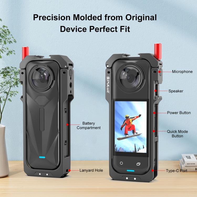 For Insta360 X5 PULUZ Metal Protective Cage Rig Housing Frame with Lens Cover (Black) - Mount & Holder by PULUZ | Online Shopping UK | buy2fix