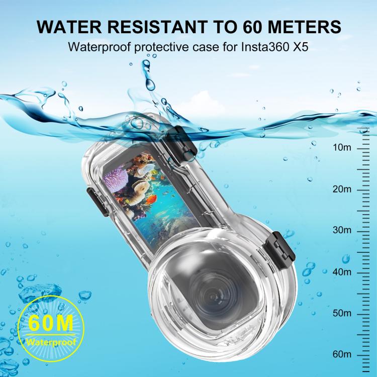For Insta360 X5 PULUZ Quick Release 60m Waterproof Sealed Diving Case (Transparent) - Case & Bags by PULUZ | Online Shopping UK | buy2fix