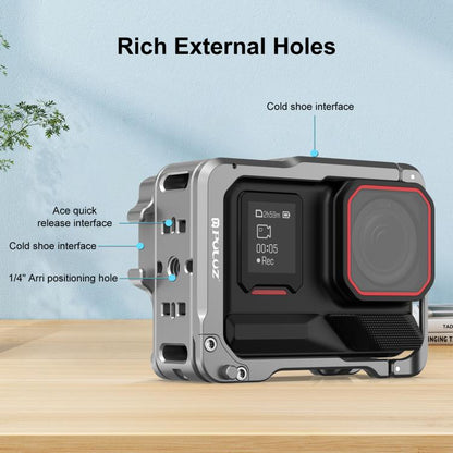 For Insta360 Ace Pro 2 PULUZ Aluminum Alloy Protective Cage Rig Dual Cold Shoe Housing Frame (Silver) - Mount & Holder by PULUZ | Online Shopping UK | buy2fix