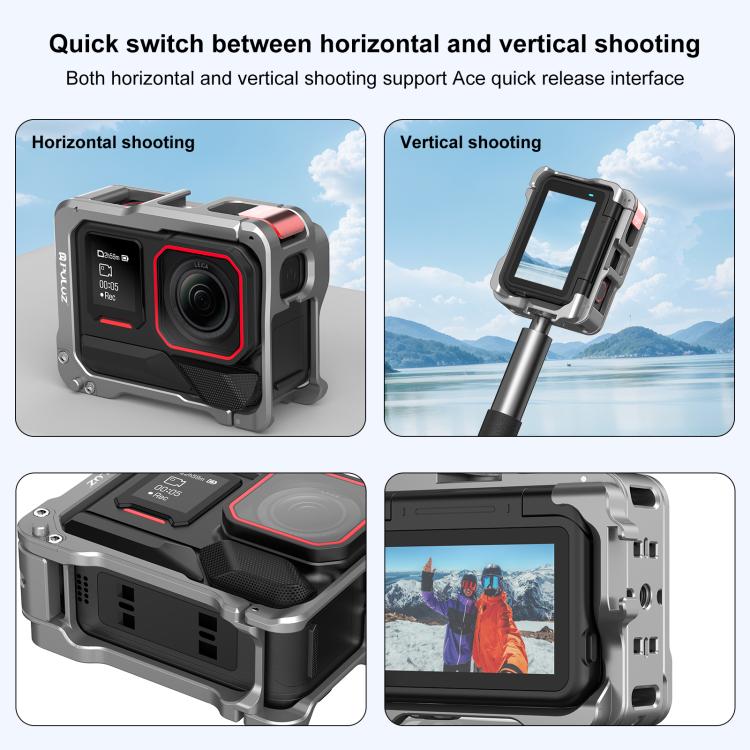 For Insta360 Ace Pro 2 PULUZ Aluminum Alloy Protective Cage Rig Dual Cold Shoe Housing Frame (Silver) - Mount & Holder by PULUZ | Online Shopping UK | buy2fix