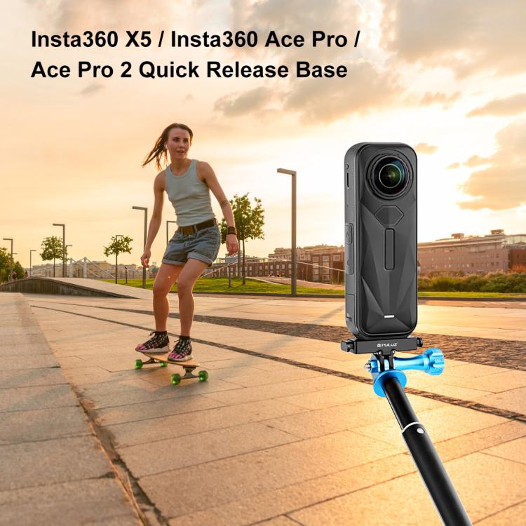 For Insta360 X5 / Ace Pro / Pro 2 PULUZ Aviation Aluminum Quick Release Base Adapter Bracket (Black) - Mount & Holder by PULUZ | Online Shopping UK | buy2fix