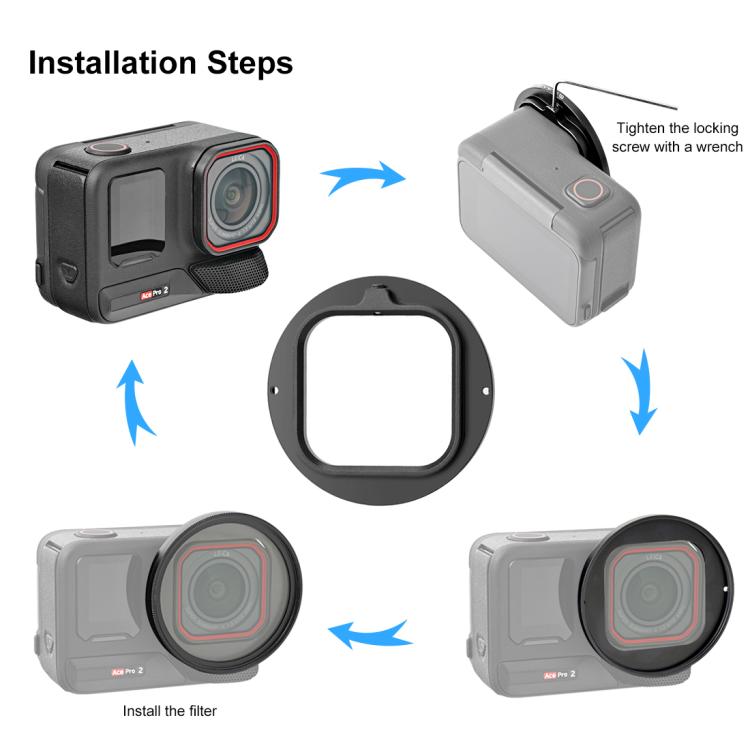 For Insta360 Ace Pro 2 PULUZ 52mm UV Lens Filter Adapter Ring with Lens Cover (Black) - Len Accessories by PULUZ | Online Shopping UK | buy2fix
