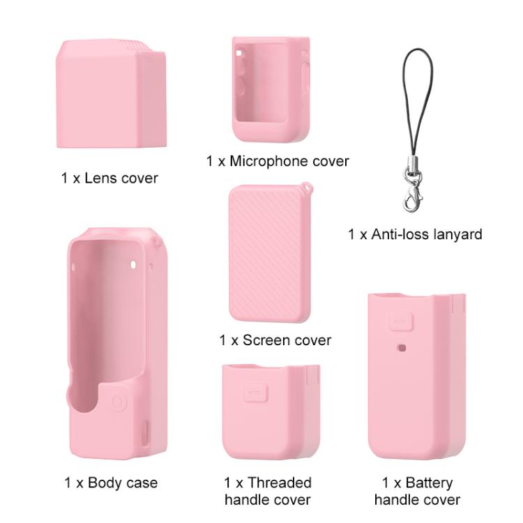For DJI OSMO Pocket 3 PULUZ 6 in 1 Body Lens Handle Screen Mic Silicone TPU Cover (Pink) - Case & Bags by PULUZ | Online Shopping UK | buy2fix