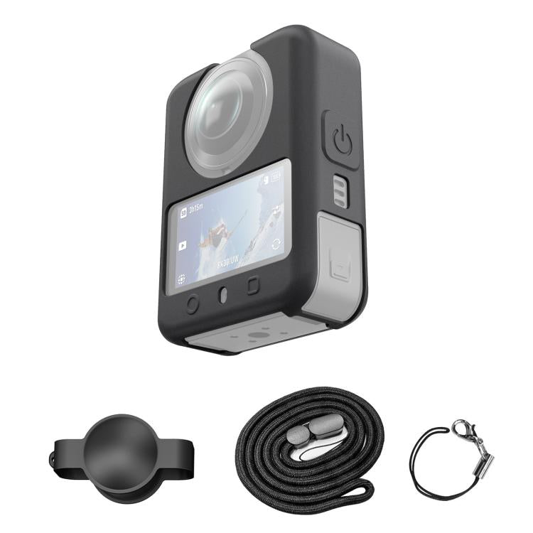 For DJI Osmo 360 PULUZ Silicone Protective Cover with Lens Cover & Lanyard (Black) - Case & Bags by PULUZ | Online Shopping UK | buy2fix