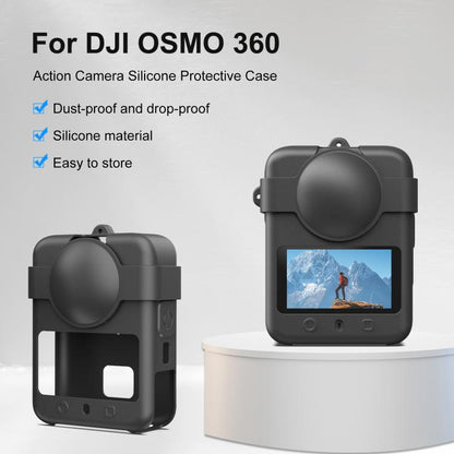 For DJI Osmo 360 PULUZ Silicone Protective Cover with Lens Cover & Lanyard (Black) - Case & Bags by PULUZ | Online Shopping UK | buy2fix