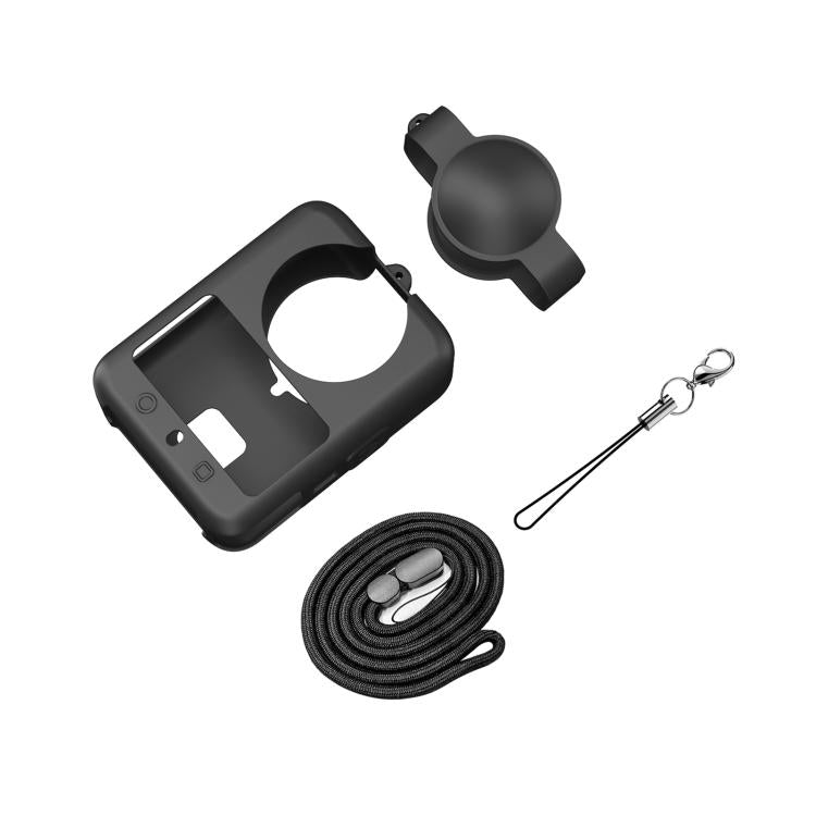 For DJI Osmo 360 PULUZ Silicone Protective Cover with Lens Cover & Lanyard (Black) - Case & Bags by PULUZ | Online Shopping UK | buy2fix