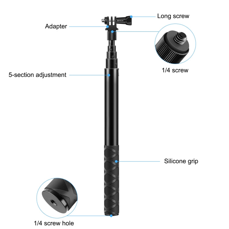 PULUZ 110cm Metal Selfie Stick Monopod with Invisible Adapter Base & Screw for Insta360 One RS / X2 / X3 / X4 / DJI Osmo 360 by PULUZ